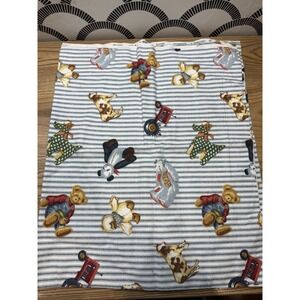 Daisy Kingdom Blue Jean Teddy Bear Fabric Farm Tractor Stripes 43"x35" Flannel‎